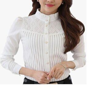 NWOT Vintage Style Victorian Pleated Button Down Shirt Long Sleeve